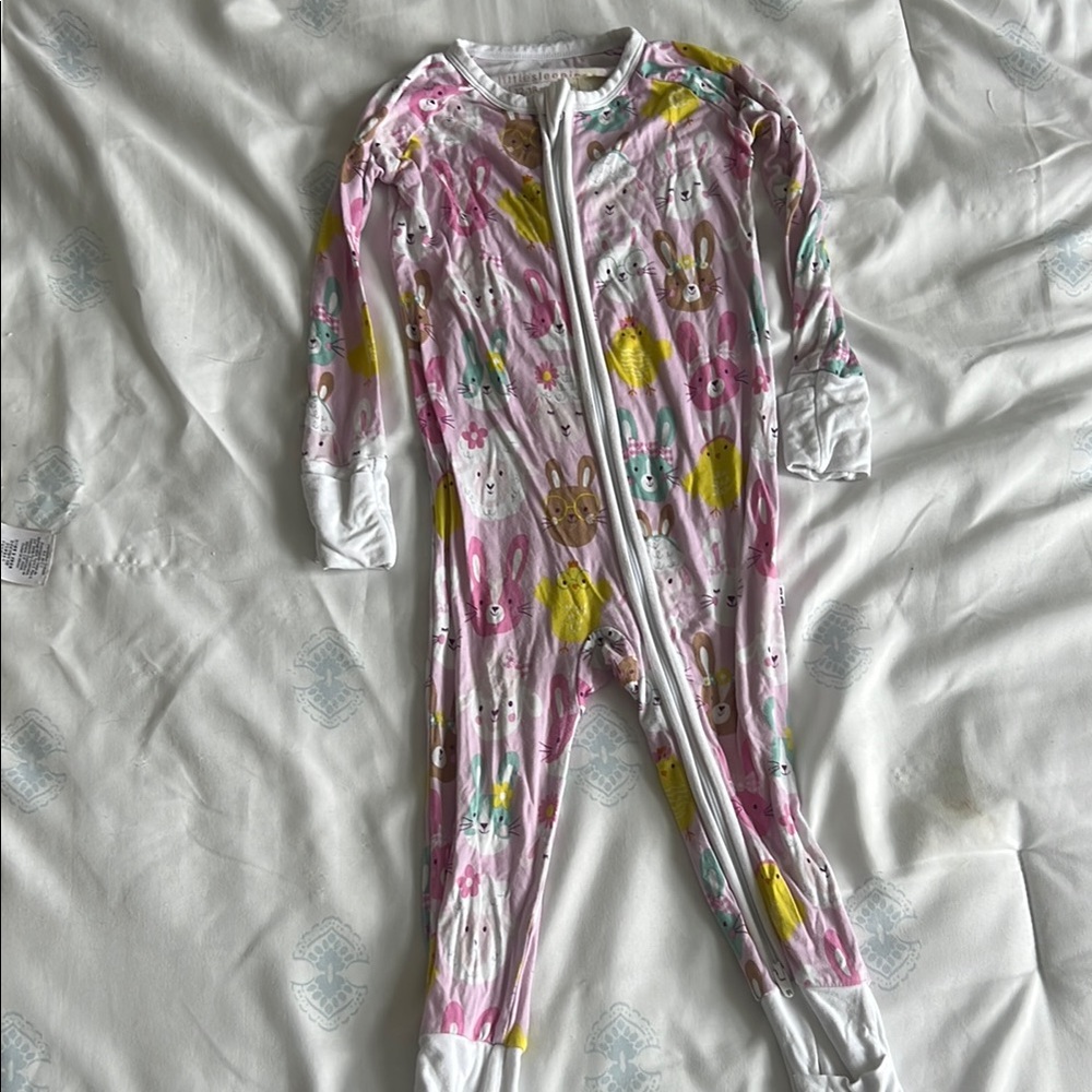 Little Sleepies Pink and White Footies with Zipper Closure